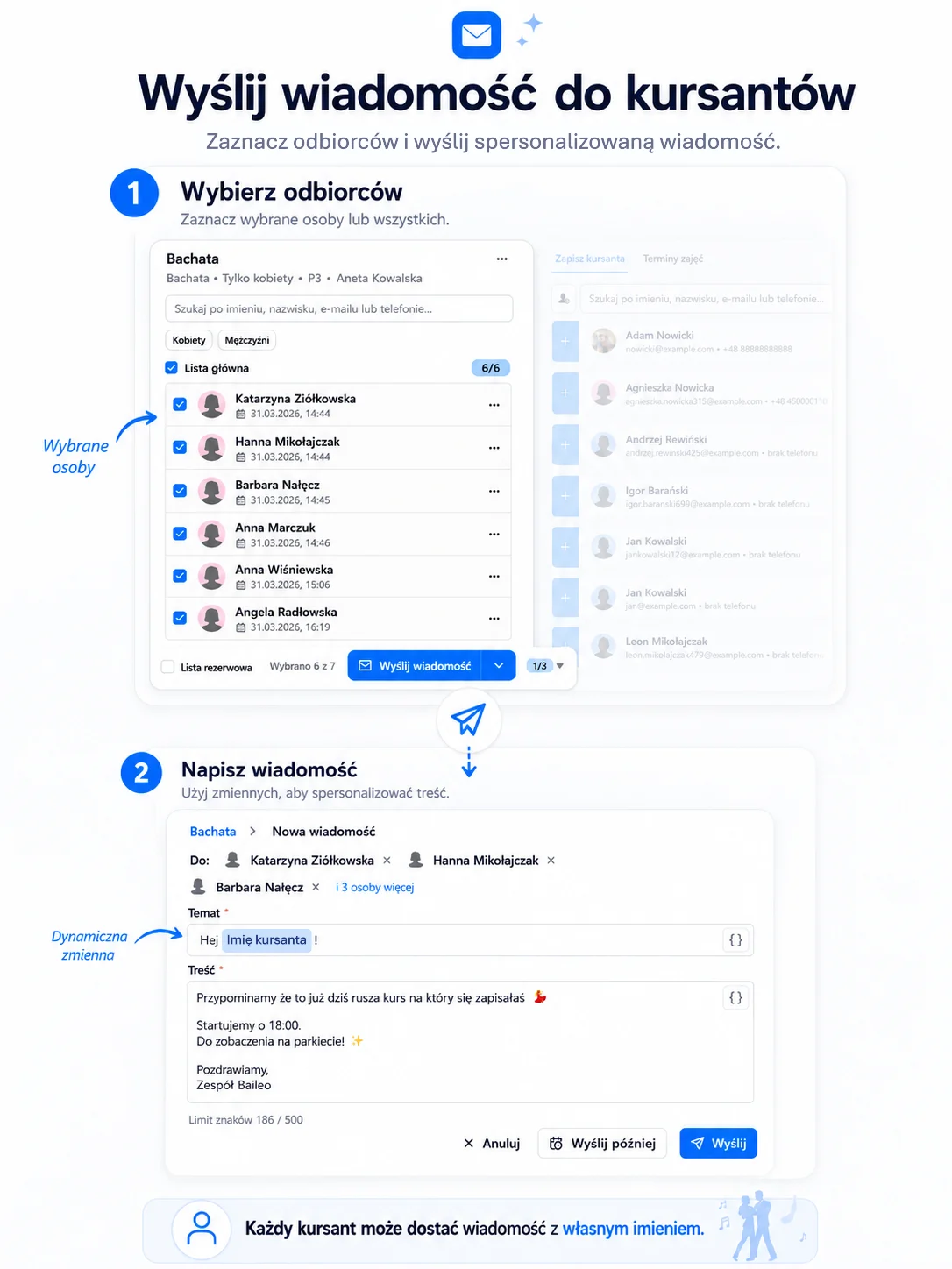 Tworzenie listy odbiorców wiadomości w Baileo